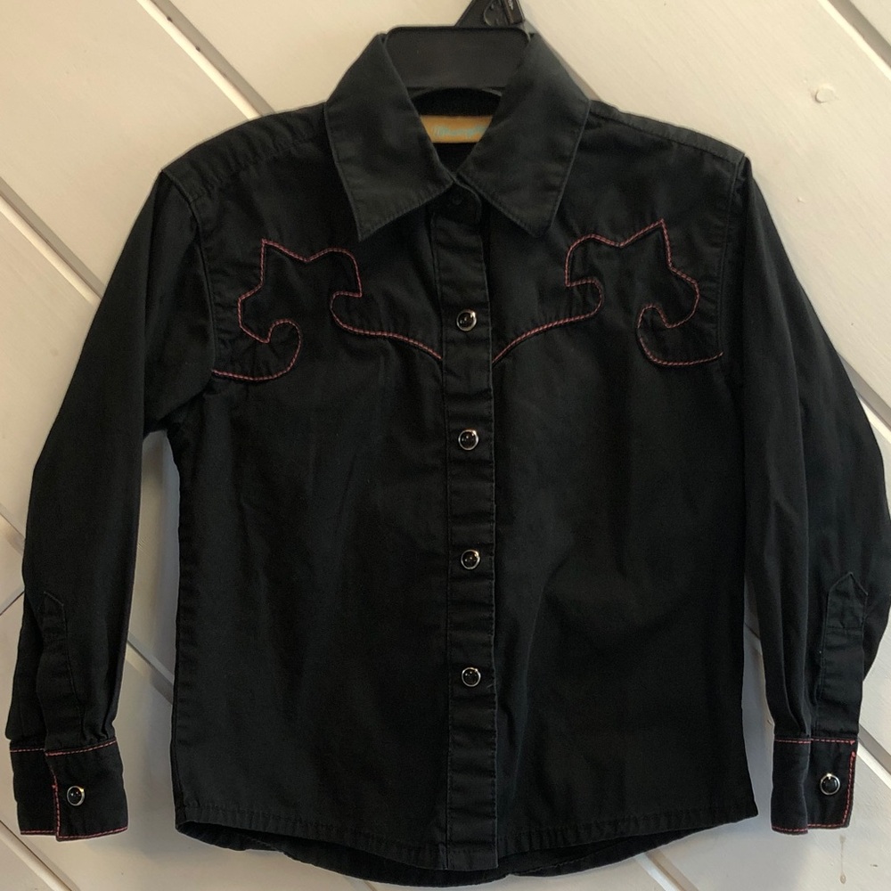 Wrangler Black Button-Down Shirt with Pink Stitching - Kids